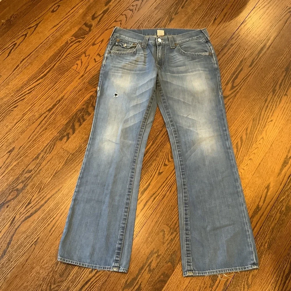 Vintage True Religion Jeans 34x33‎ Made in USA Medium Wash Denim Flared Fit 90s